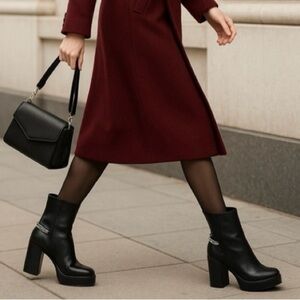 MICHAEL Michael Kors Carlisle Platform Bootie Leather Black 8.5M | New With Box